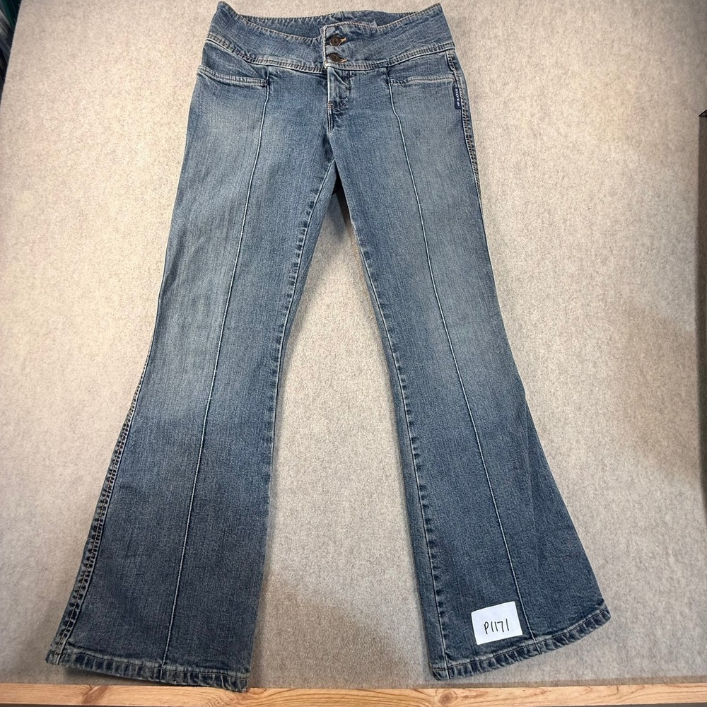 Silver Jeans Co Womens 30 Flare Leg Denim Medium Wash Front Seam Low Rise Y2K